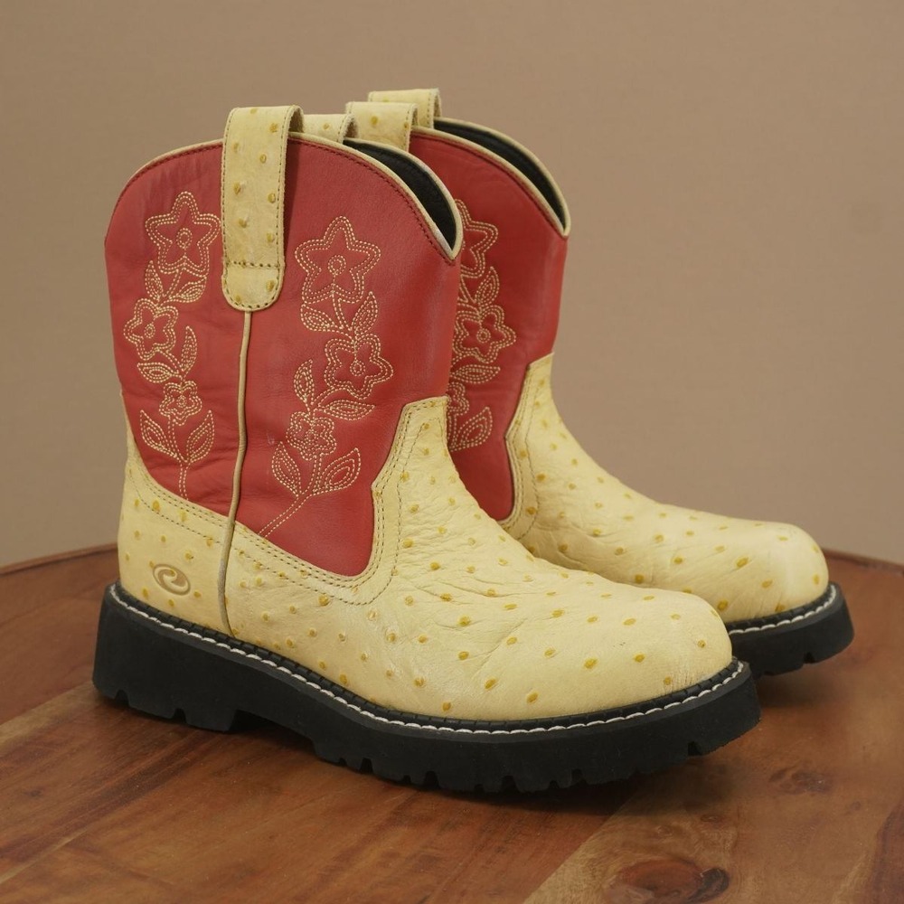 Roper Cream and Red Western Ankle Work Boots